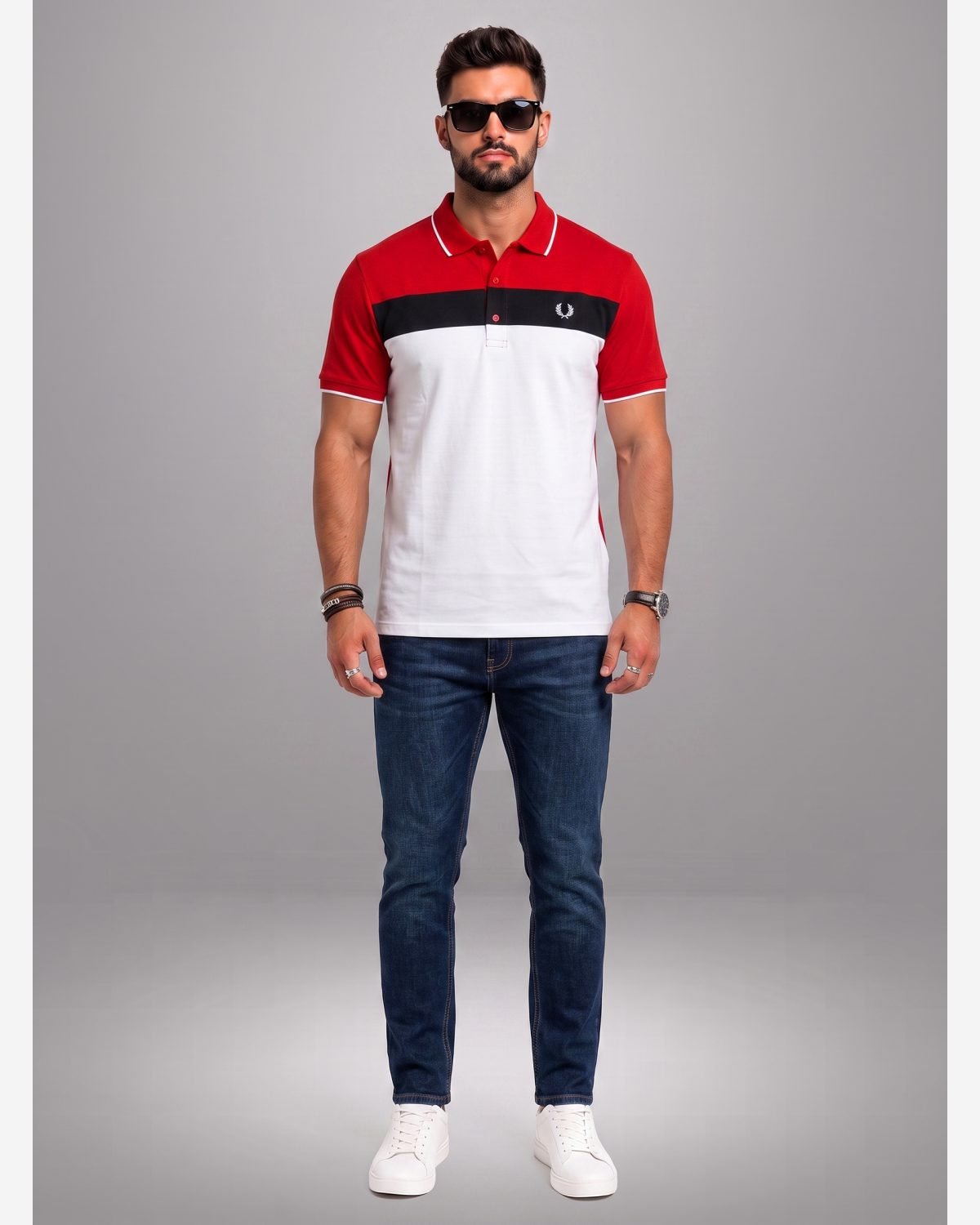Premium Red & White Color Block Polo Shirt for Men