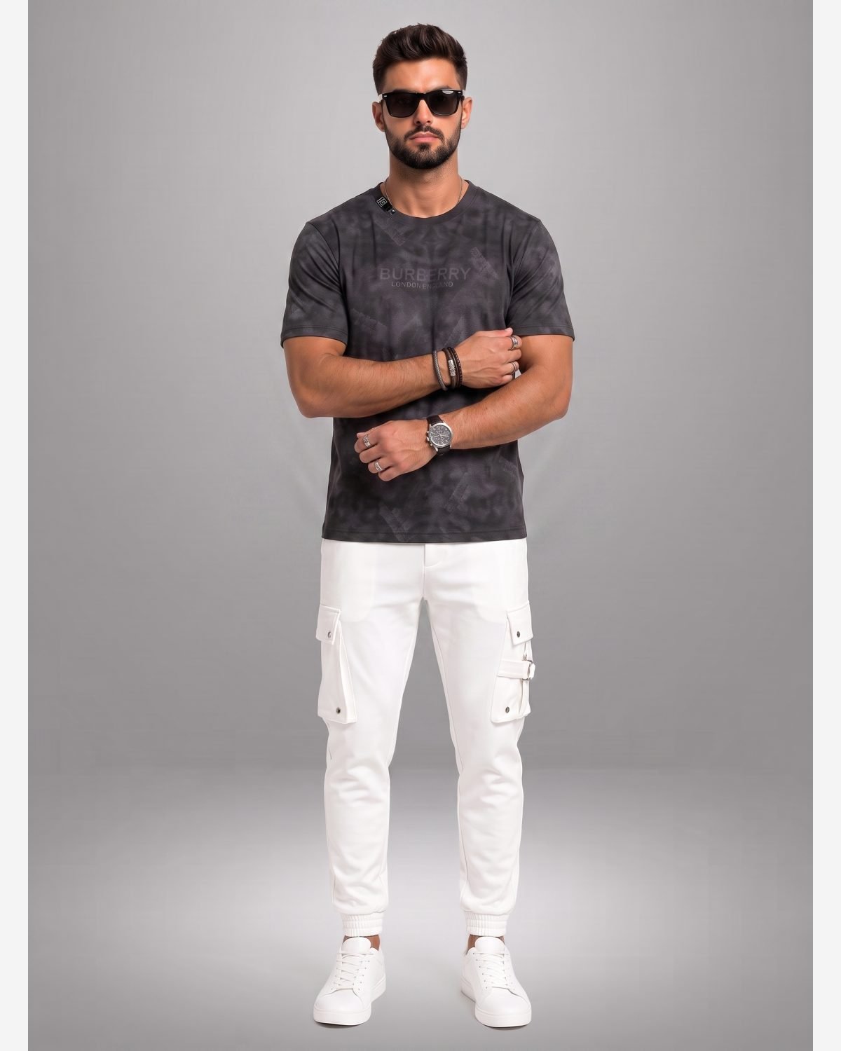 Premium Charcoal Tie-Dye Crew Neck T-Shirt for Men view 4
