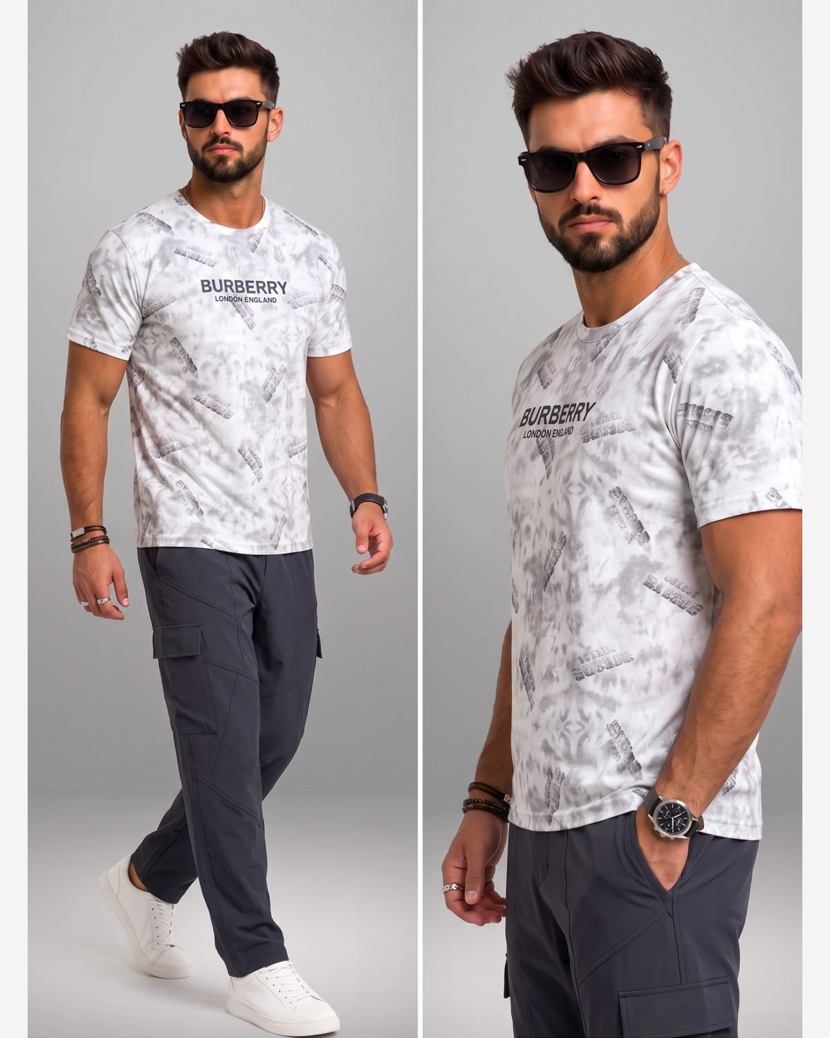 Men's Grey Marble Print Premium Graphic T-Shirt – Regular Fit Half Sleeves view 4