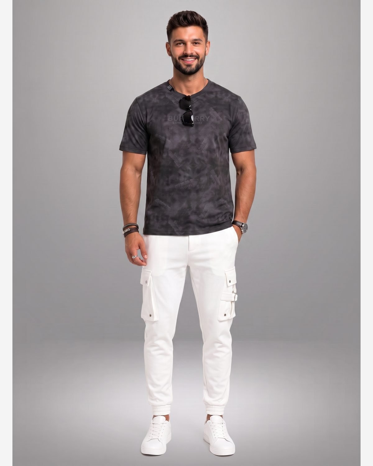 Premium Charcoal Tie-Dye Crew Neck T-Shirt for Men view 5