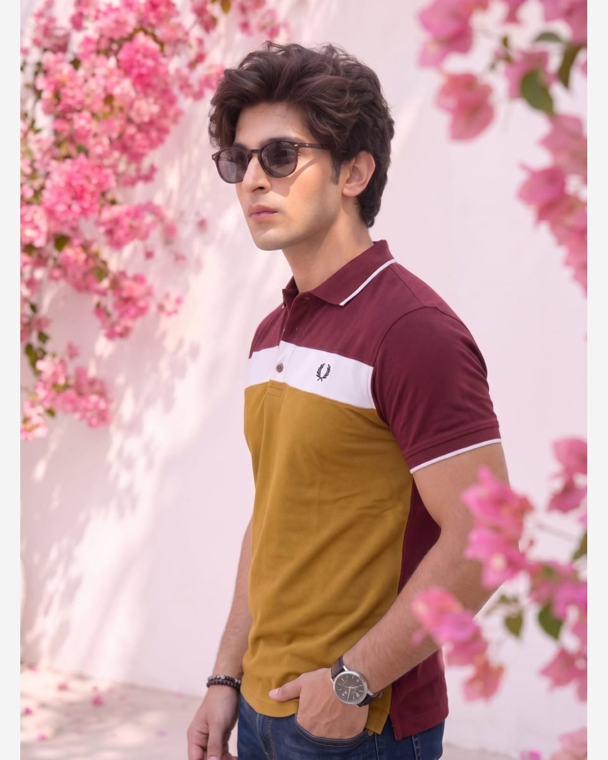 Men's Maroon & Mustard Premium Color Block Polo Shirt view 2