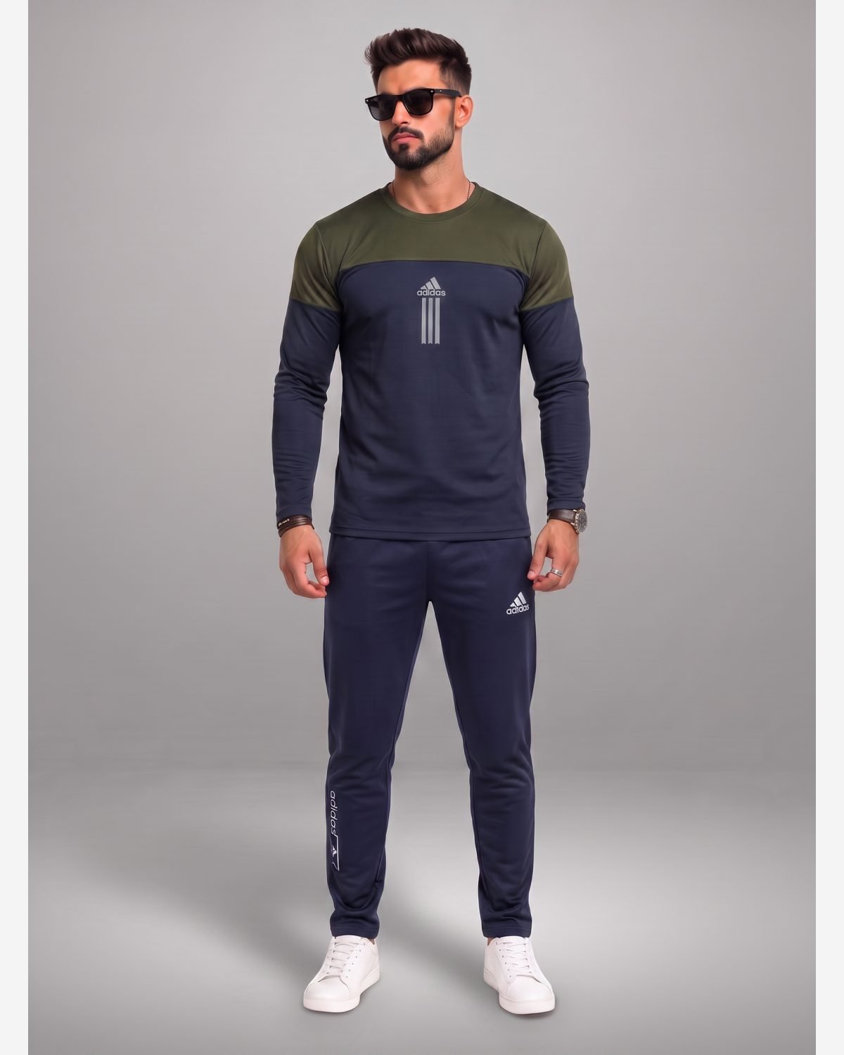  Elite Dual-Tone Performance Tracksuit – Navy Blue & Olive Green