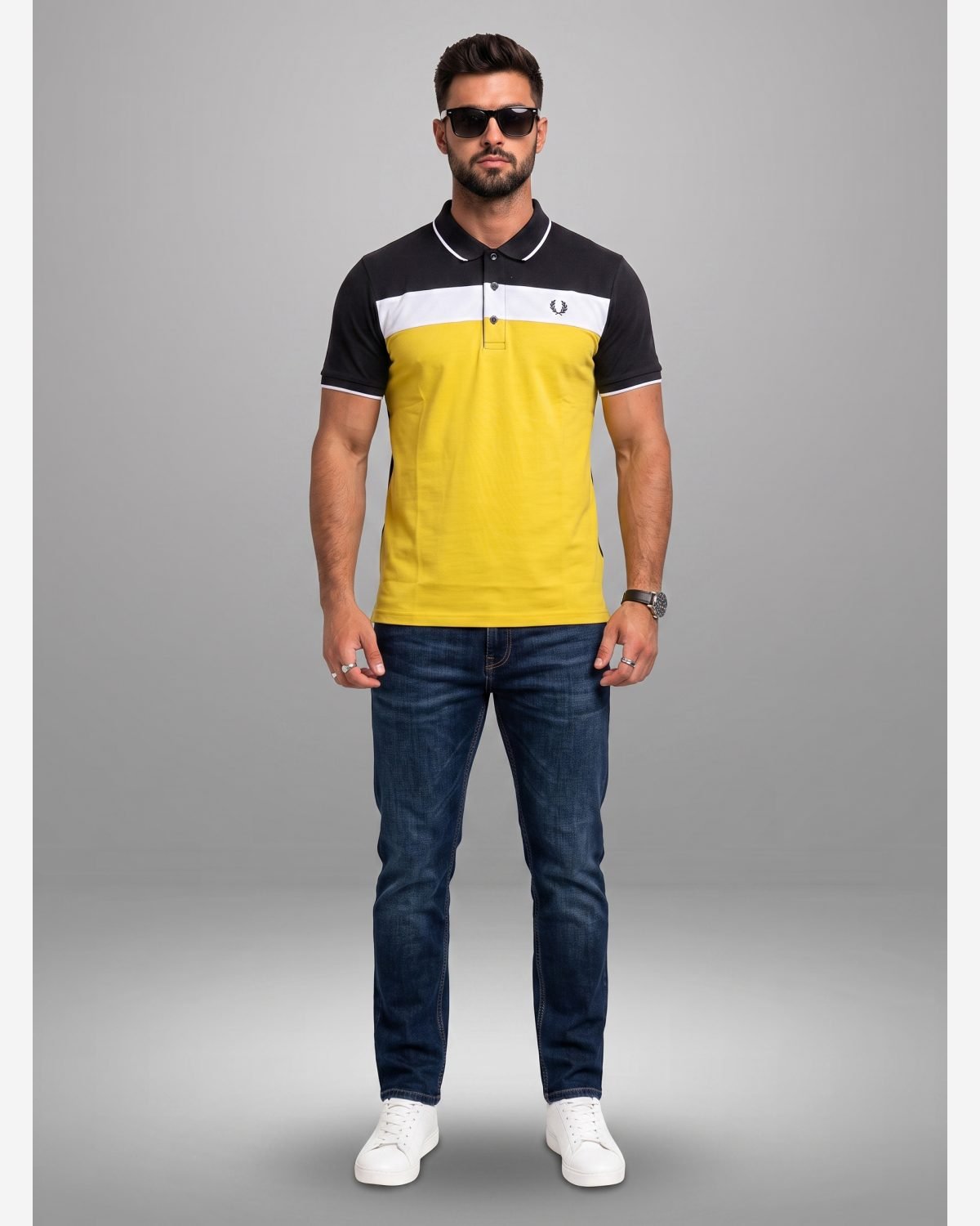 Men's Premium Yellow Color Block Polo Shirt with Black Yoke