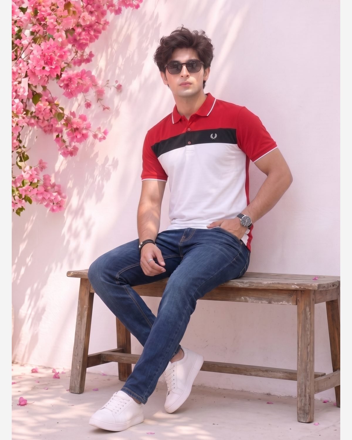 Premium Red & White Color Block Polo Shirt for Men view 4