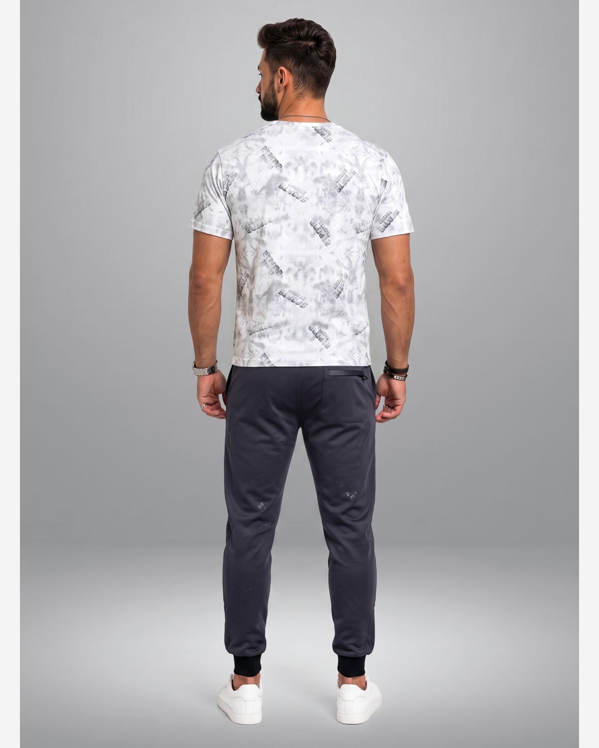 Men's Grey Marble Print Premium Graphic T-Shirt – Regular Fit Half Sleeves view 2