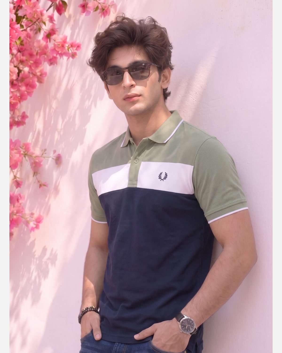 Men's Olive Green & Navy Color Block Polo Shirt view 4