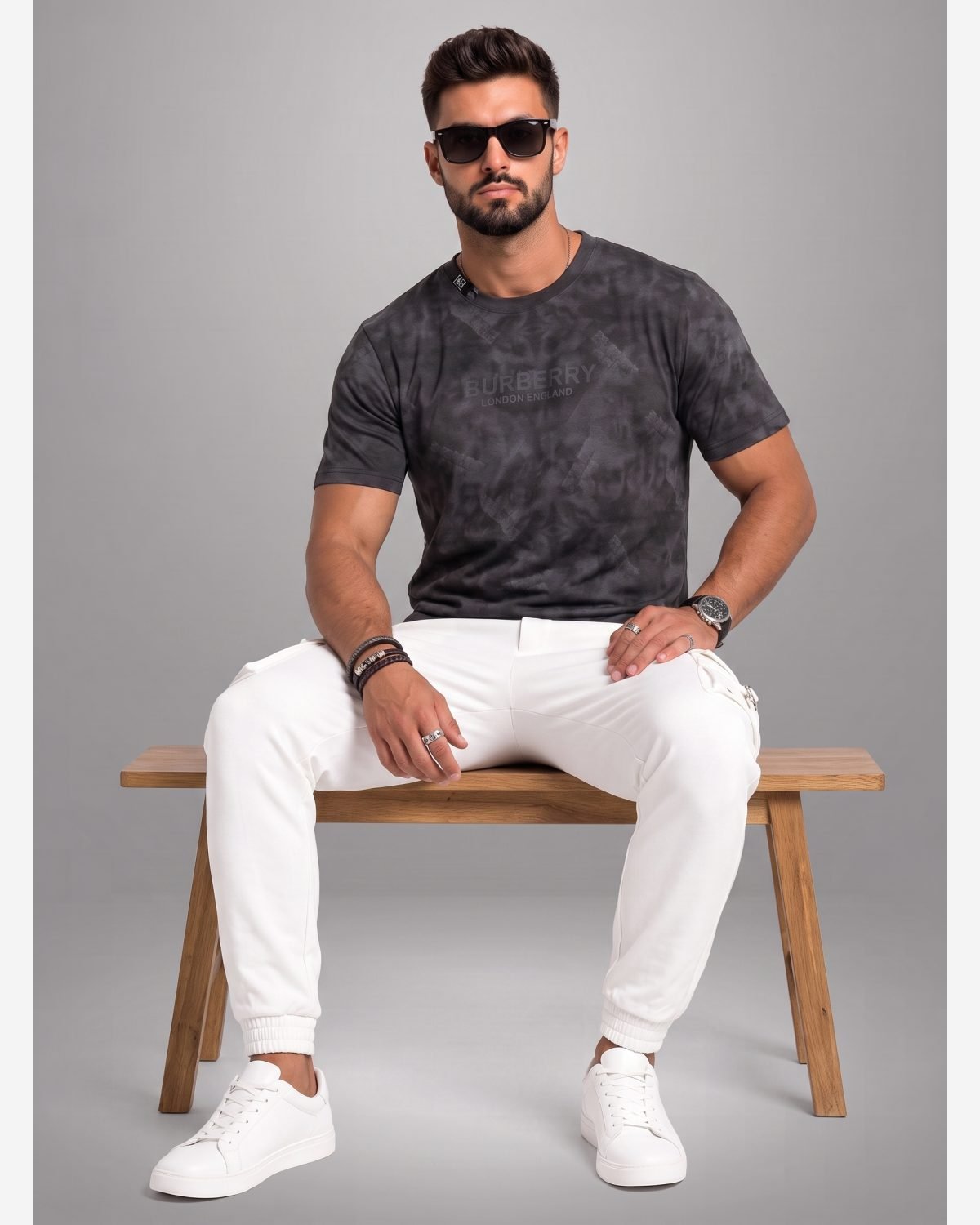 Premium Charcoal Tie-Dye Crew Neck T-Shirt for Men view 3