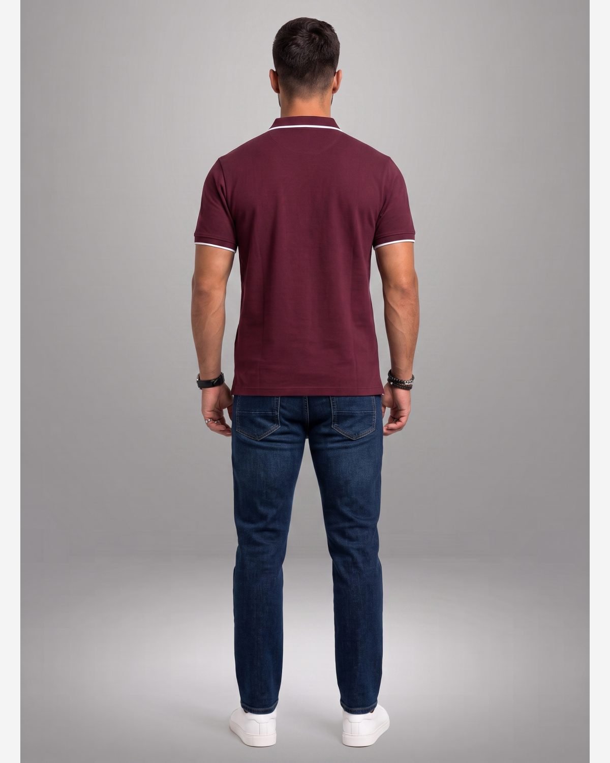 Men's Maroon & Mustard Premium Color Block Polo Shirt view 2