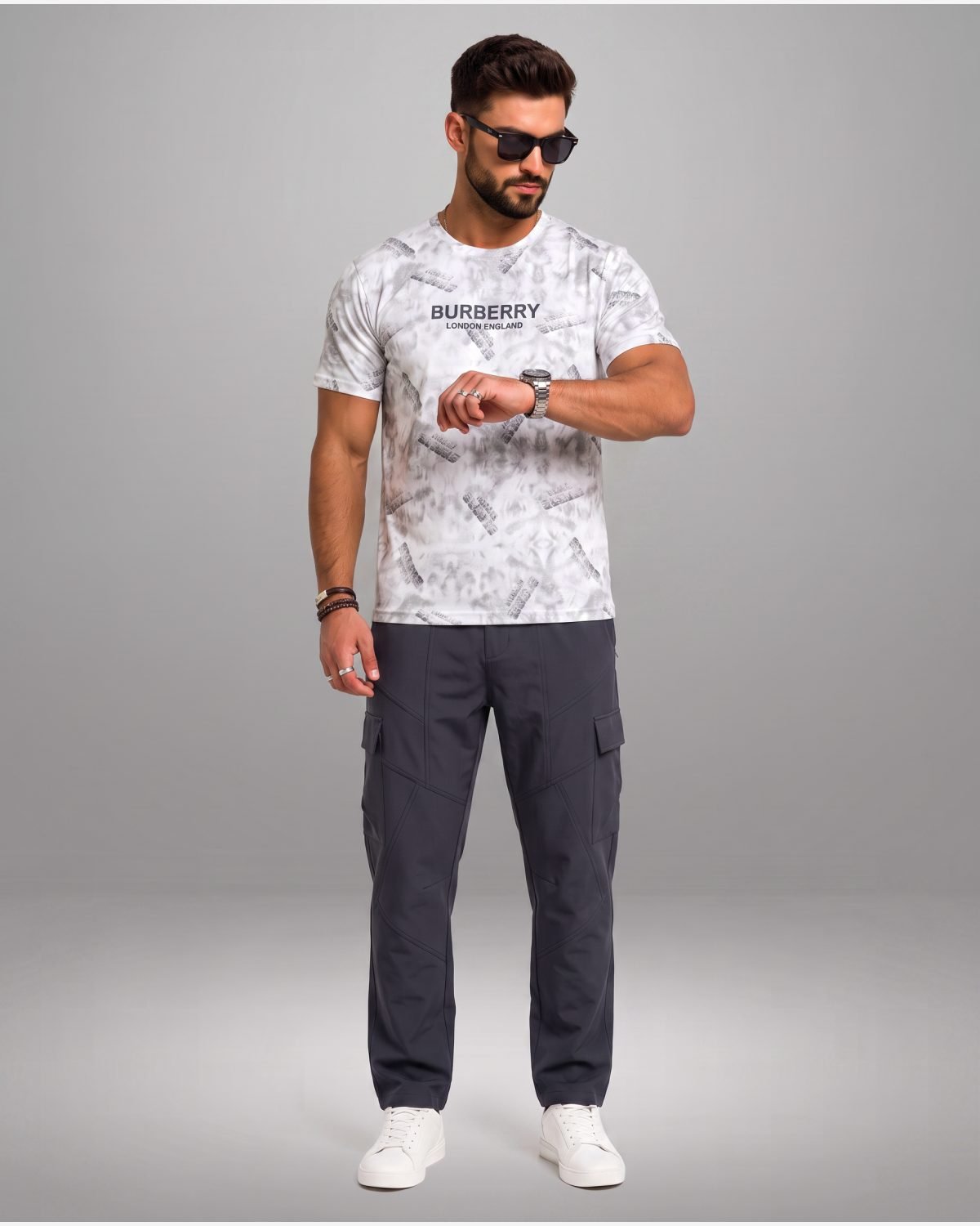 Men's Grey Marble Print Premium Graphic T-Shirt – Regular Fit Half Sleeves view 3