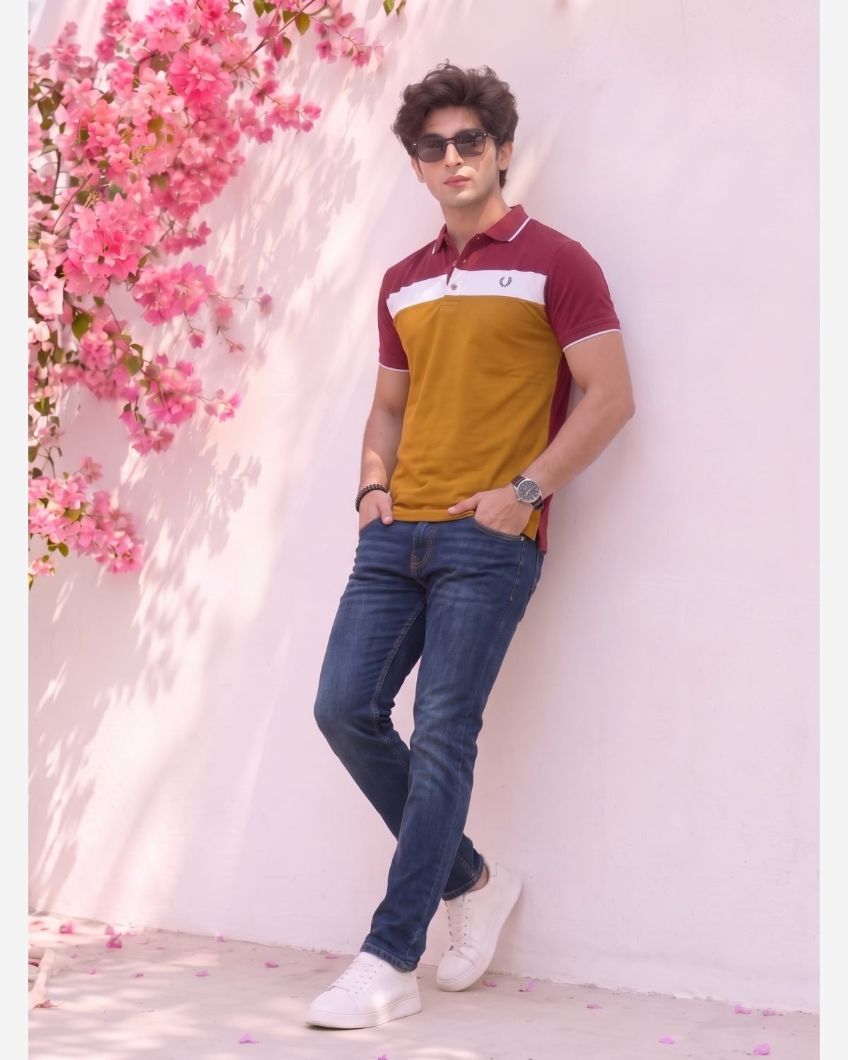 Men's Maroon & Mustard Premium Color Block Polo Shirt