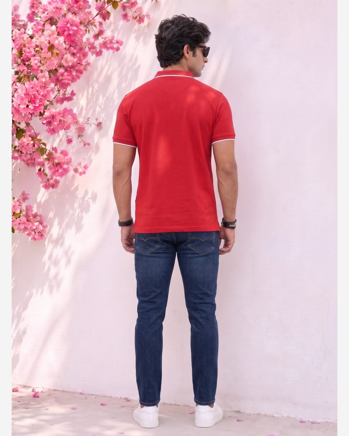 Premium Red & White Color Block Polo Shirt for Men view 2