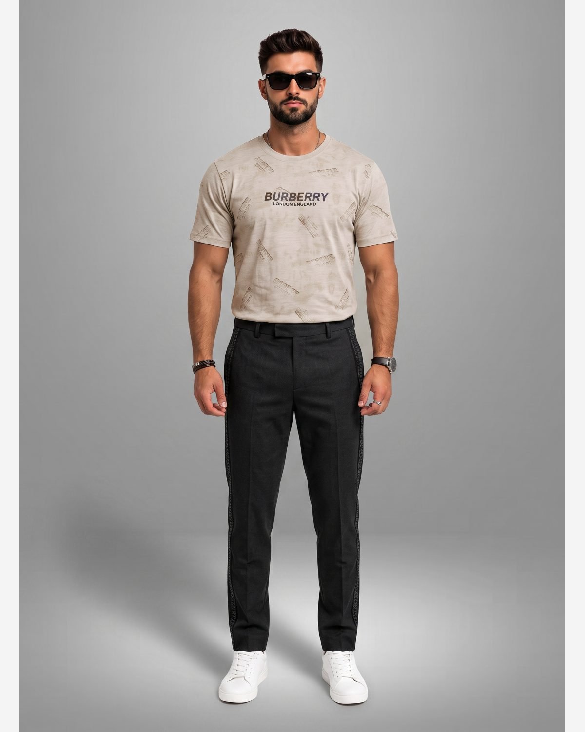 Premium Beige Graphic Printed Crew Neck T-Shirt for Men