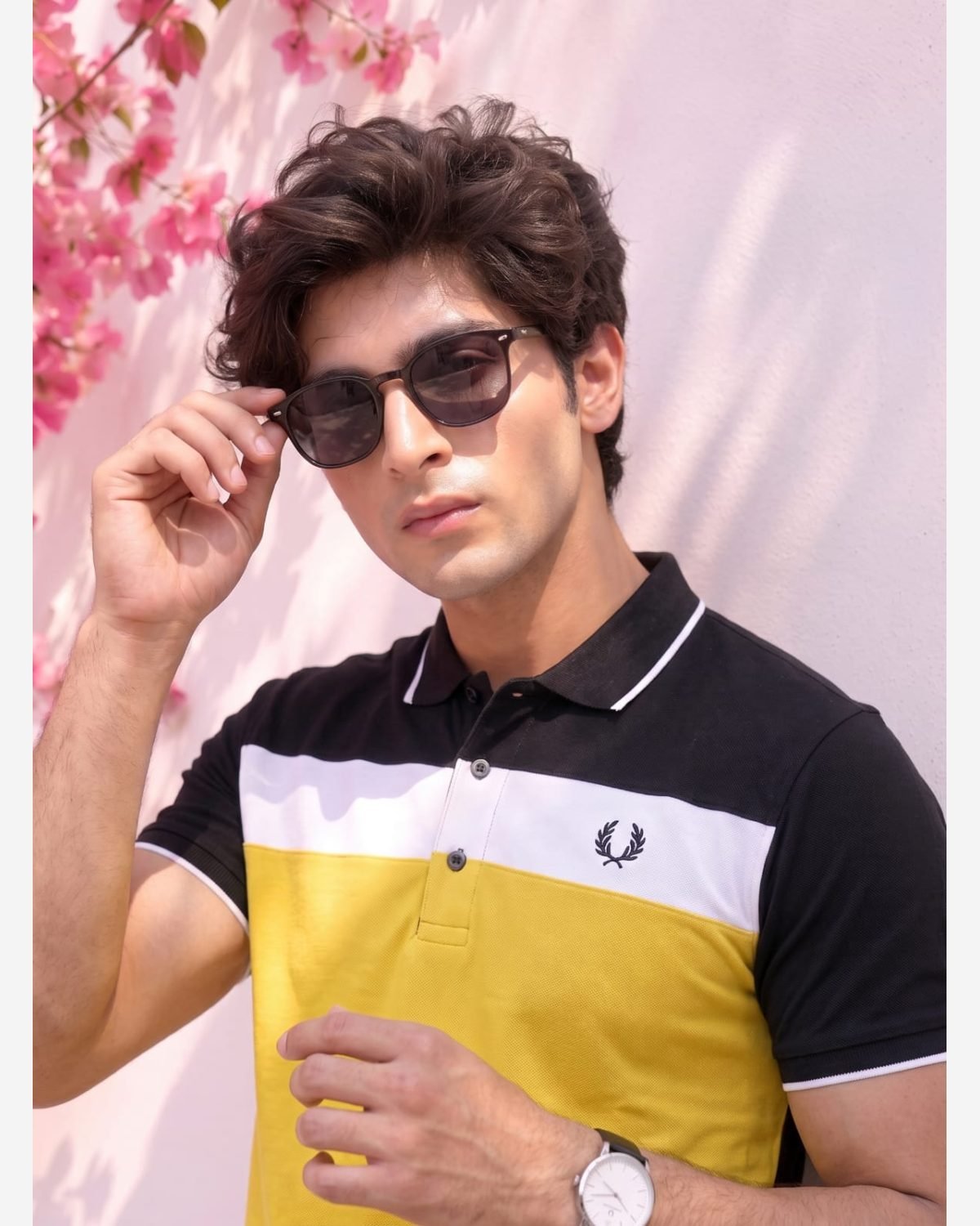 Men's Premium Yellow Color Block Polo Shirt with Black Yoke view 4