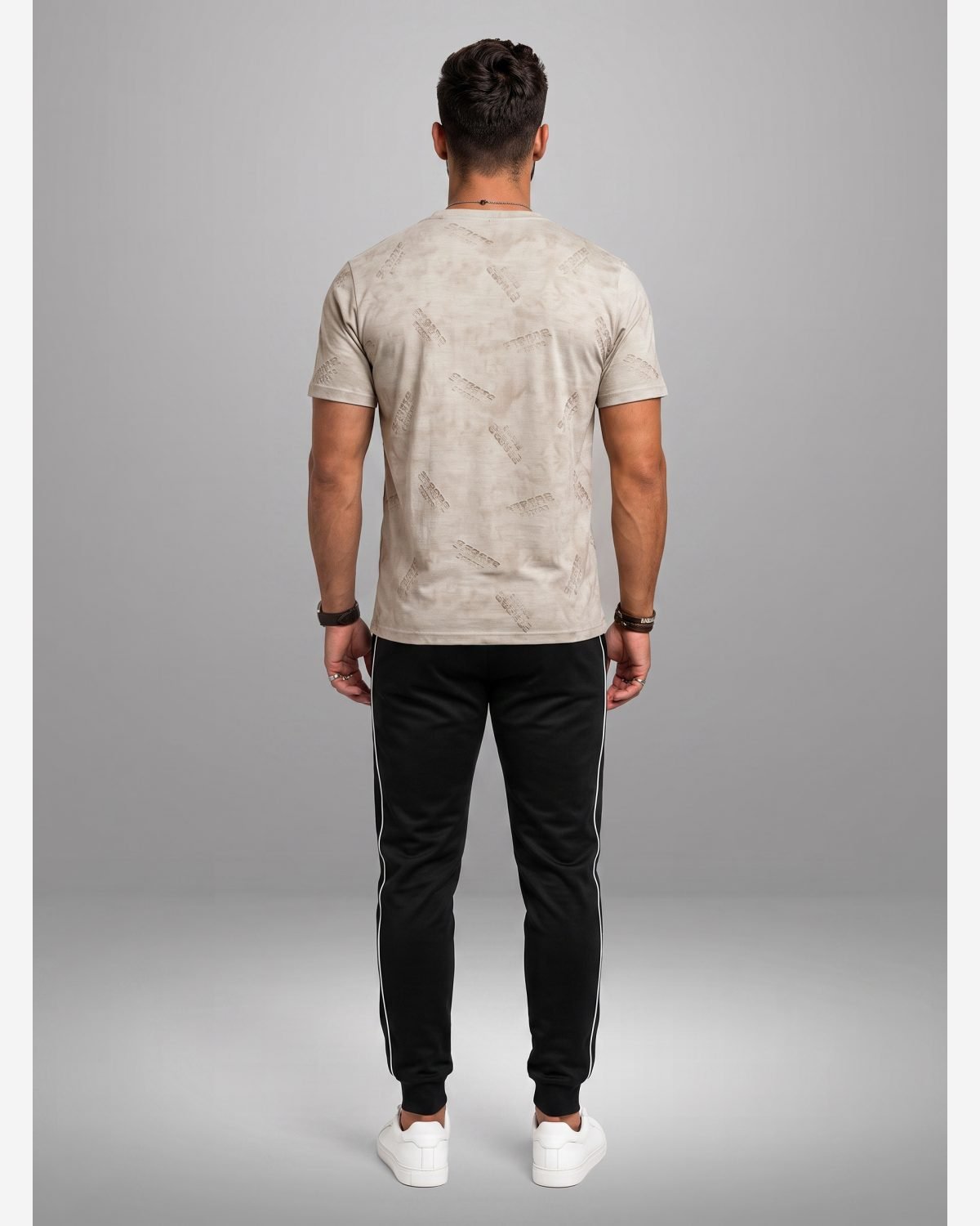 Premium Beige Graphic Printed Crew Neck T-Shirt for Men view 2
