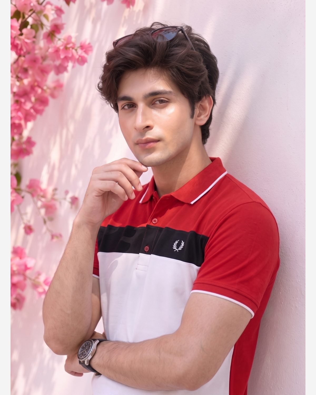 Premium Red & White Color Block Polo Shirt for Men view 3