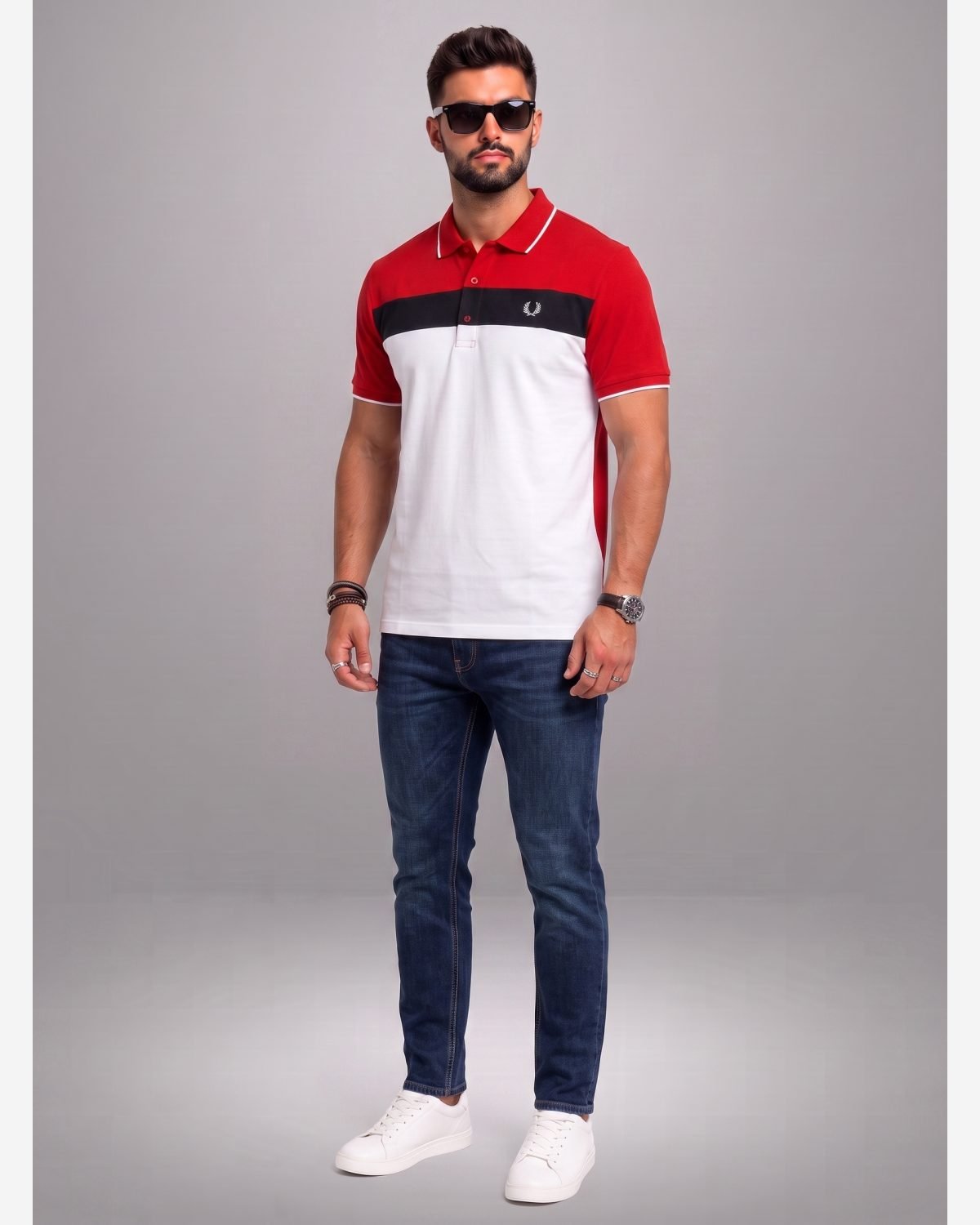 Premium Red & White Color Block Polo Shirt for Men view 3
