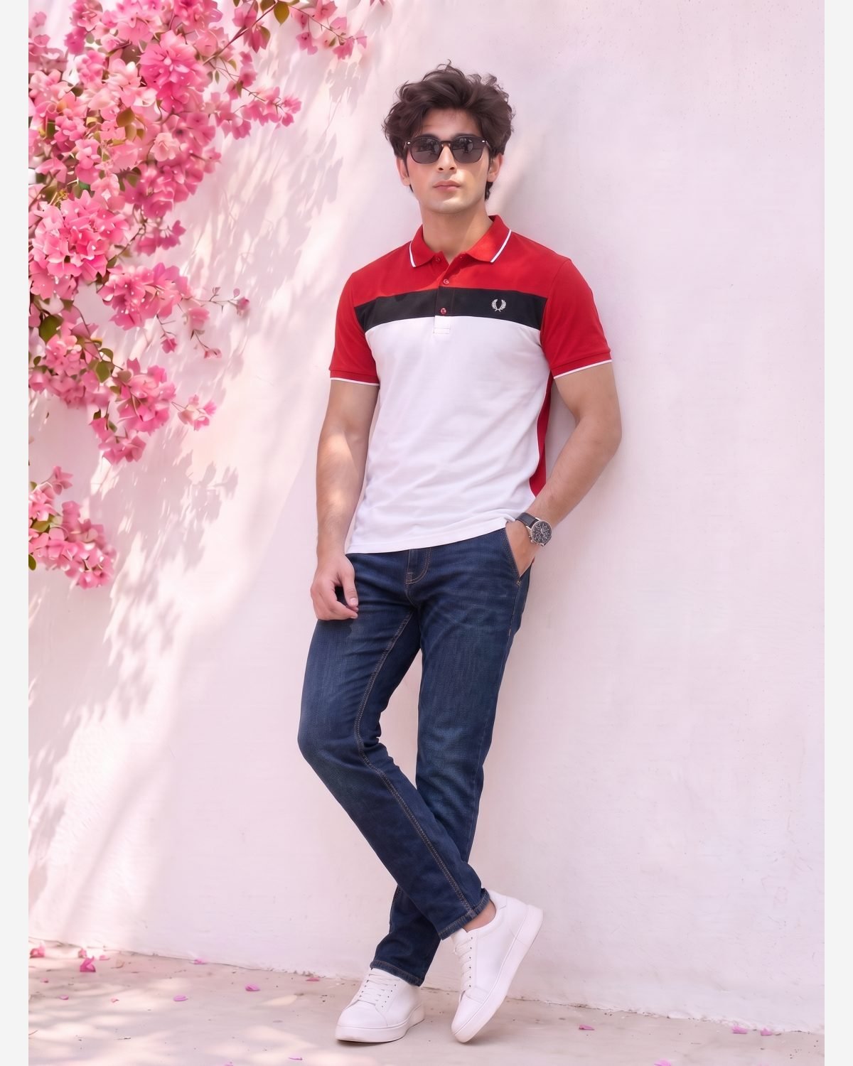 Premium Red & White Color Block Polo Shirt for Men