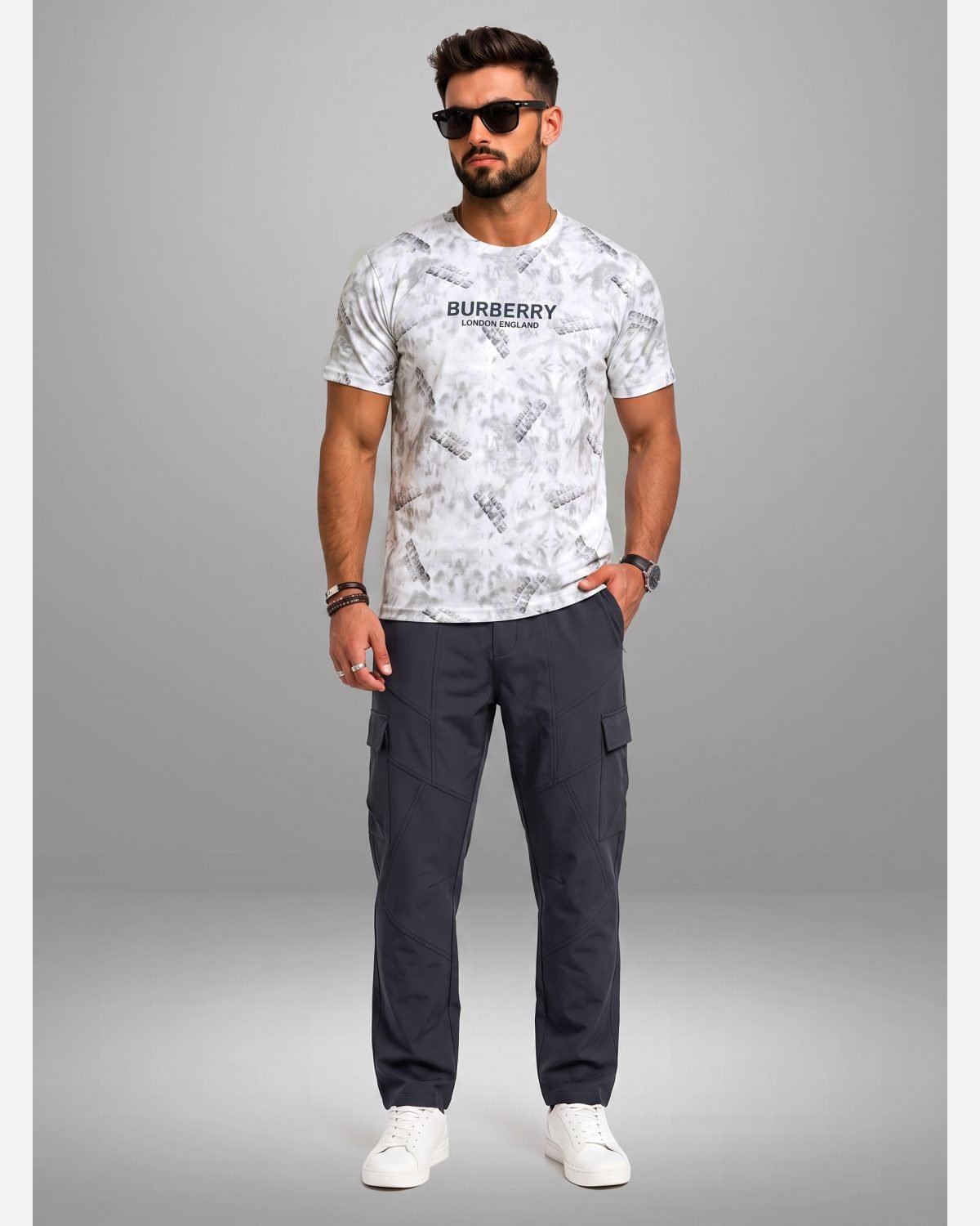 Men's Grey Marble Print Premium Graphic T-Shirt – Regular Fit Half Sleeves