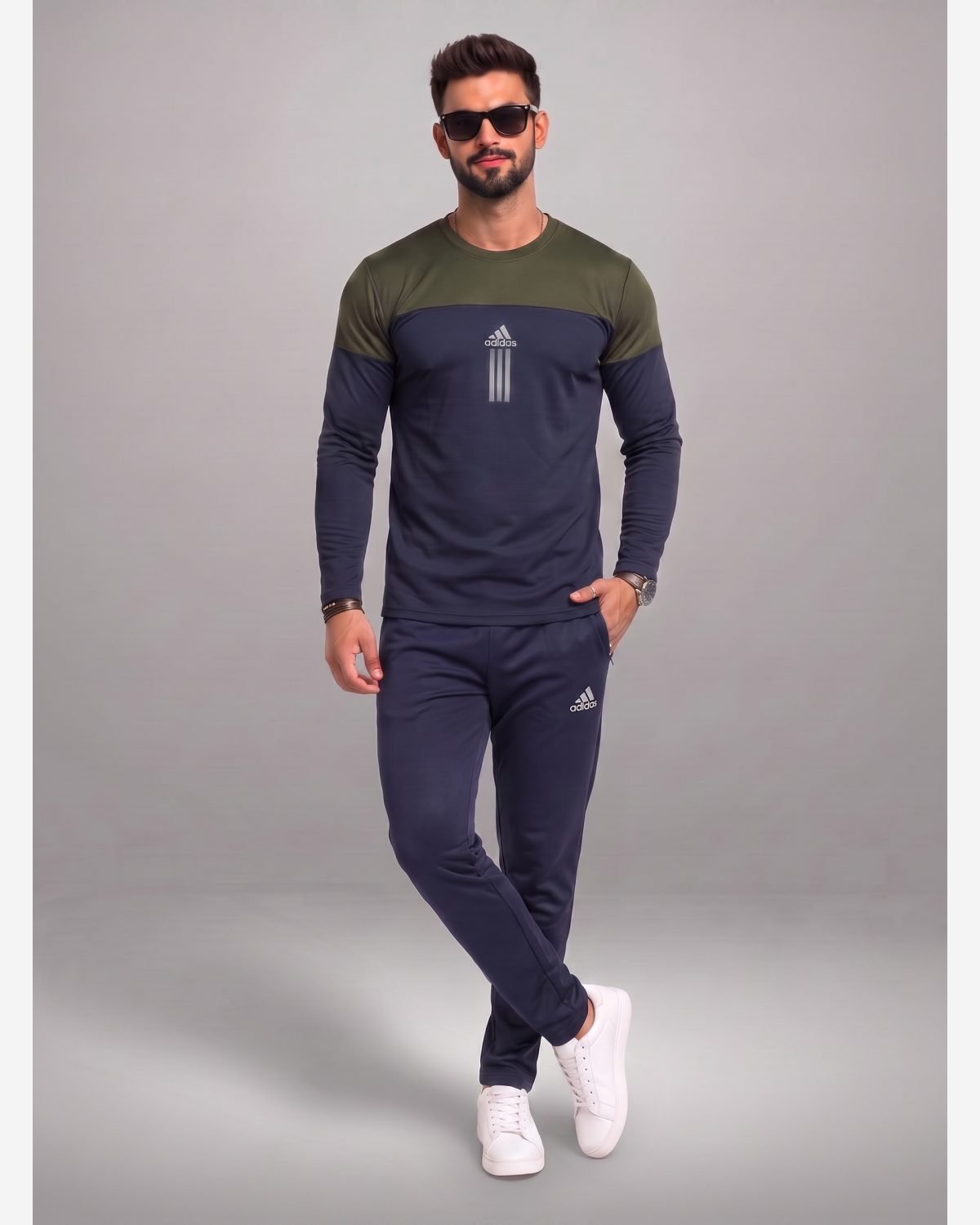  Elite Dual-Tone Performance Tracksuit – Navy Blue & Olive Green view 3