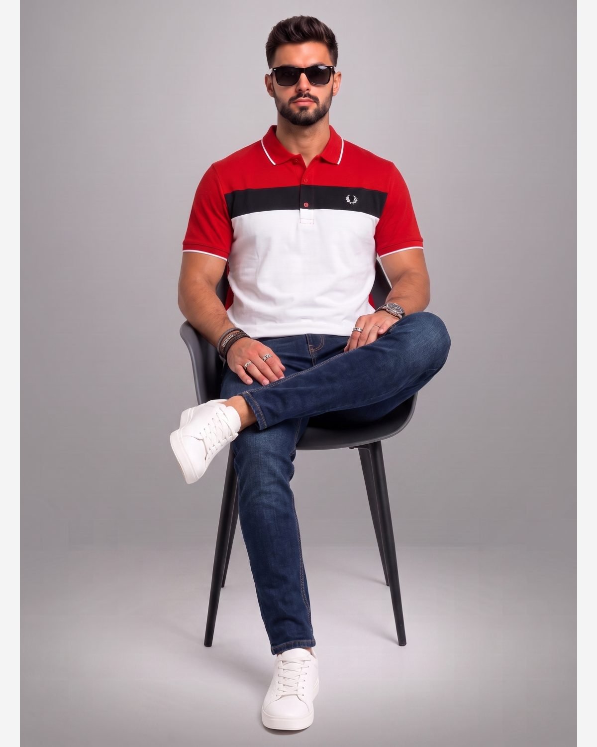 Premium Red & White Color Block Polo Shirt for Men view 2